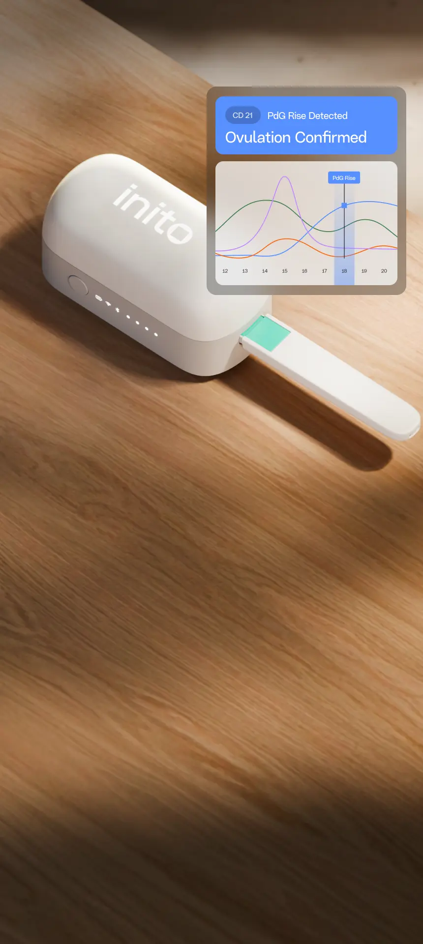 Inito fertility monitor device on a wooden desk